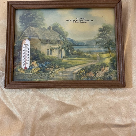 Other - Rustic Brown Framed Cottage Scene with Thermometer